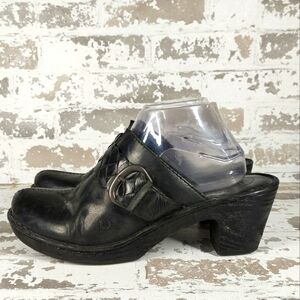 Born Women's Black Leather Slip-On Comfortable Mules Shoes V283